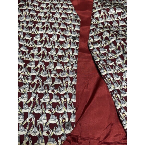 90s Vintage Looney Tunes Bugs Bunny All Over Print Silk Vest Size Medium READ - Picture 7 of 16